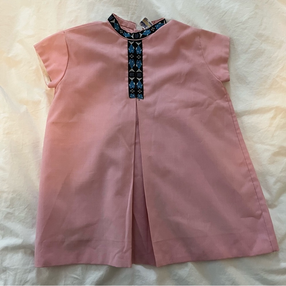 VTG Girls Toddler 24 mo  Asian Style Tunic Dress Pink Cotton Fish Ribbon Trim
